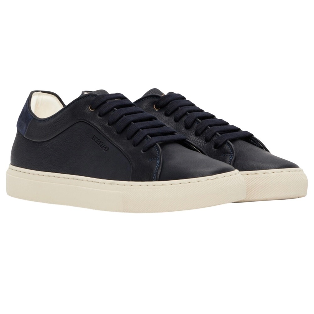 Paul Smith Basso Suede Trimmed Navy Leather Sneakers EU 42 US 9 Italy